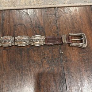 Vintage 90's Cowgirl Brighton Silver Metal & Leather Belt 1993 GUC